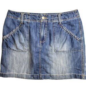 D.Jeans Womans Blue Denim Faded Distressed Front Zipper Button Mini Skirt Size10